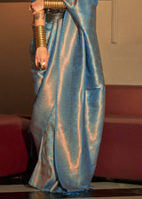 Horizon Blue Kanjivaram Woven Silk Saree