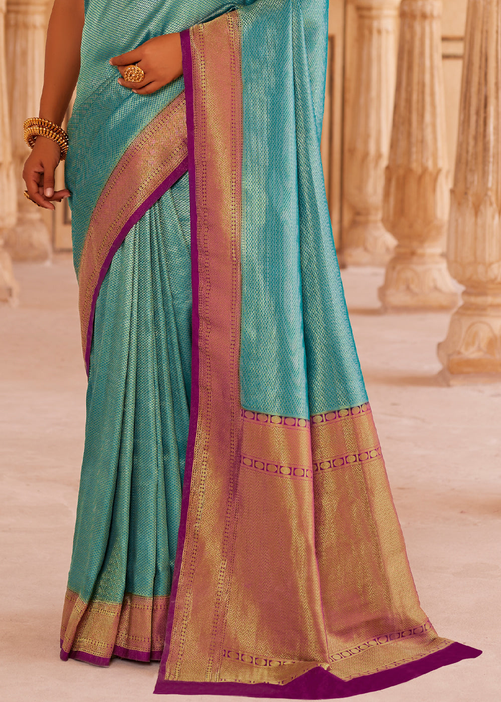 Buy MySilkLove Oxley Blue and Purple Woven Kanjivram Silk Saree Online