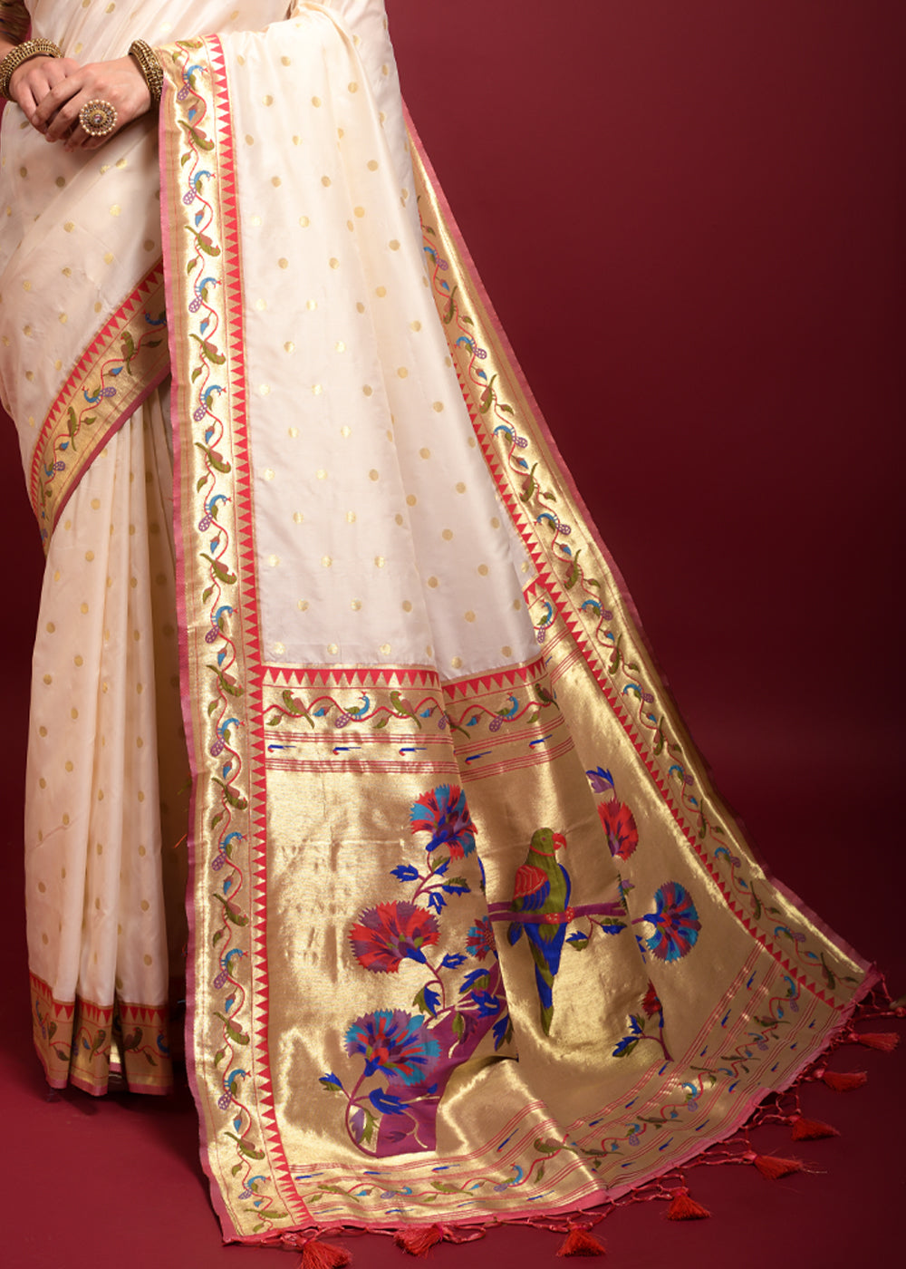 Buy MySilkLove Rose Fog Ivory Woven Paithani Silk Saree Online