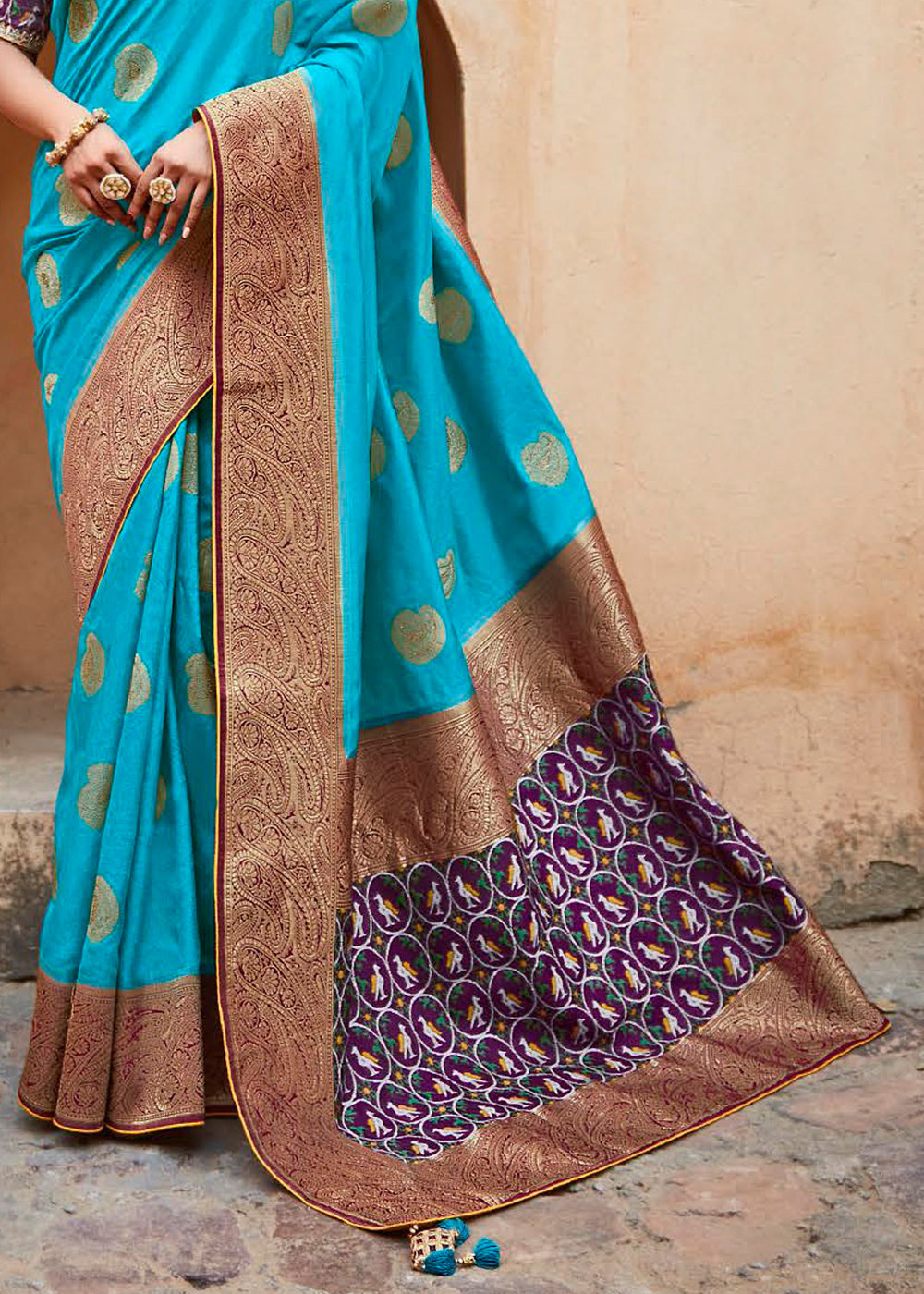 Buy MySilkLove Pacific Blue Woven Patola Designer Silk Saree Online