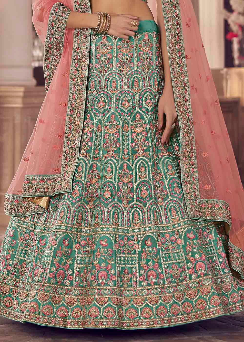 Buy MySilkLove Green Pea Organza Lehenga Choli Online