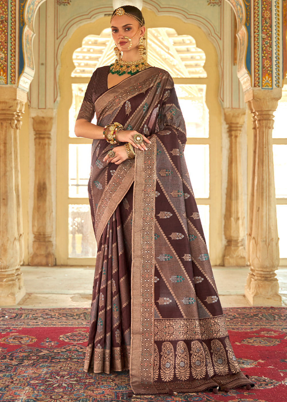 Buy MySilkLove Roman Coffee Brown Zari Woven Banarasi Silk Saree Online