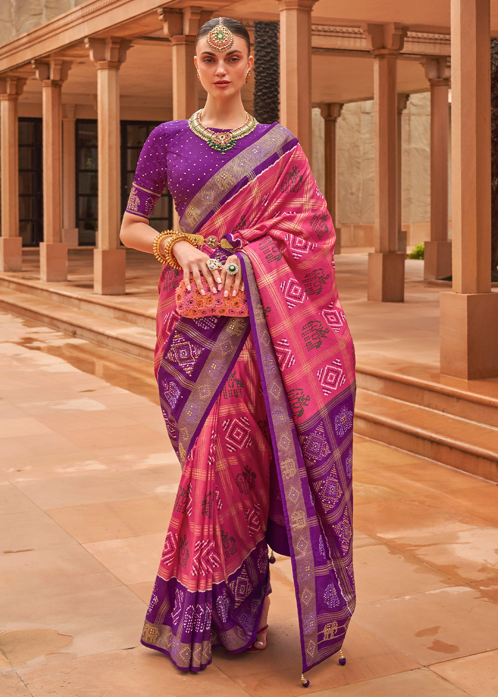 Buy MySilkLove Jazzberry Jam Pink and Purple Patola Silk Saree Online