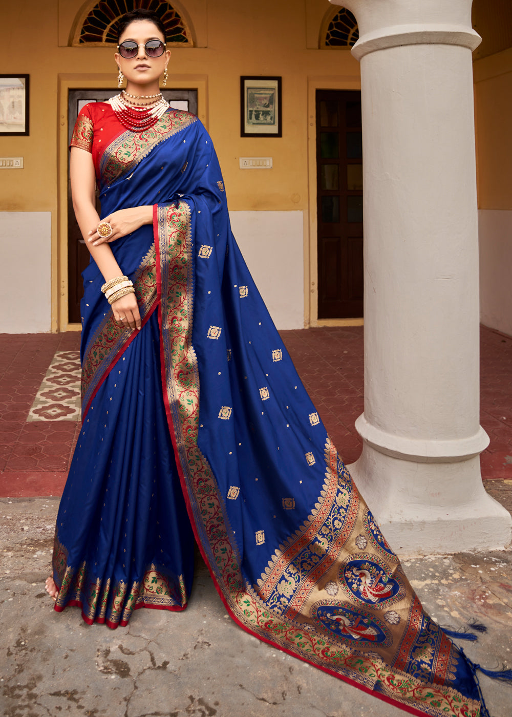 Buy MySilkLove Midnight Blue Banarasi Woven Soft Silk Saree Online