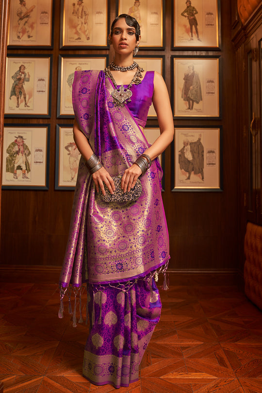 Buy MySilkLove Midnight Pearl purple Kanjivaram Silk Saree Online