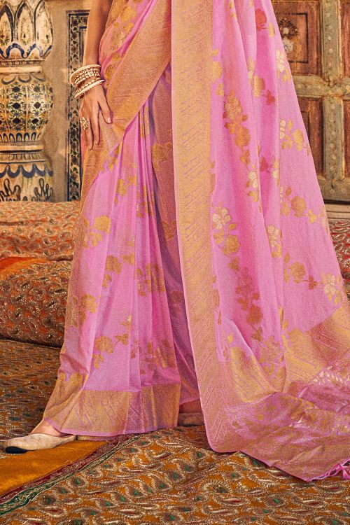 Buy MySilkLove Mulberry Pink Woven Georgette Saree Online