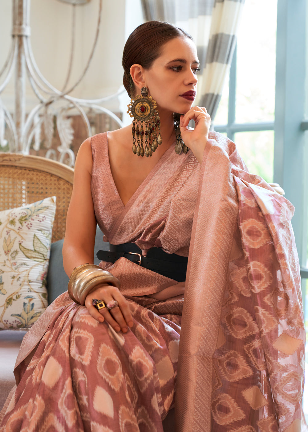 Buy MySilkLove Mona Lisa Peach Woven Banarasi Tissue Silk Saree Online