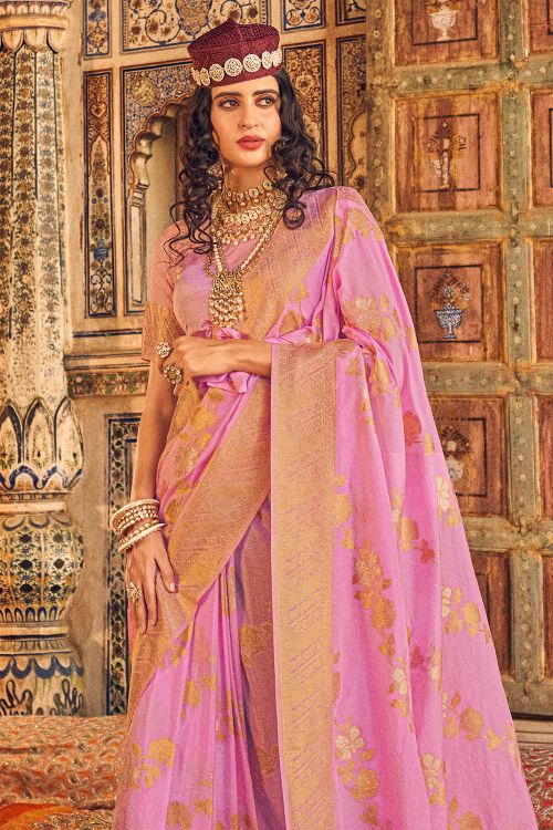 Buy MySilkLove Mulberry Pink Woven Georgette Saree Online