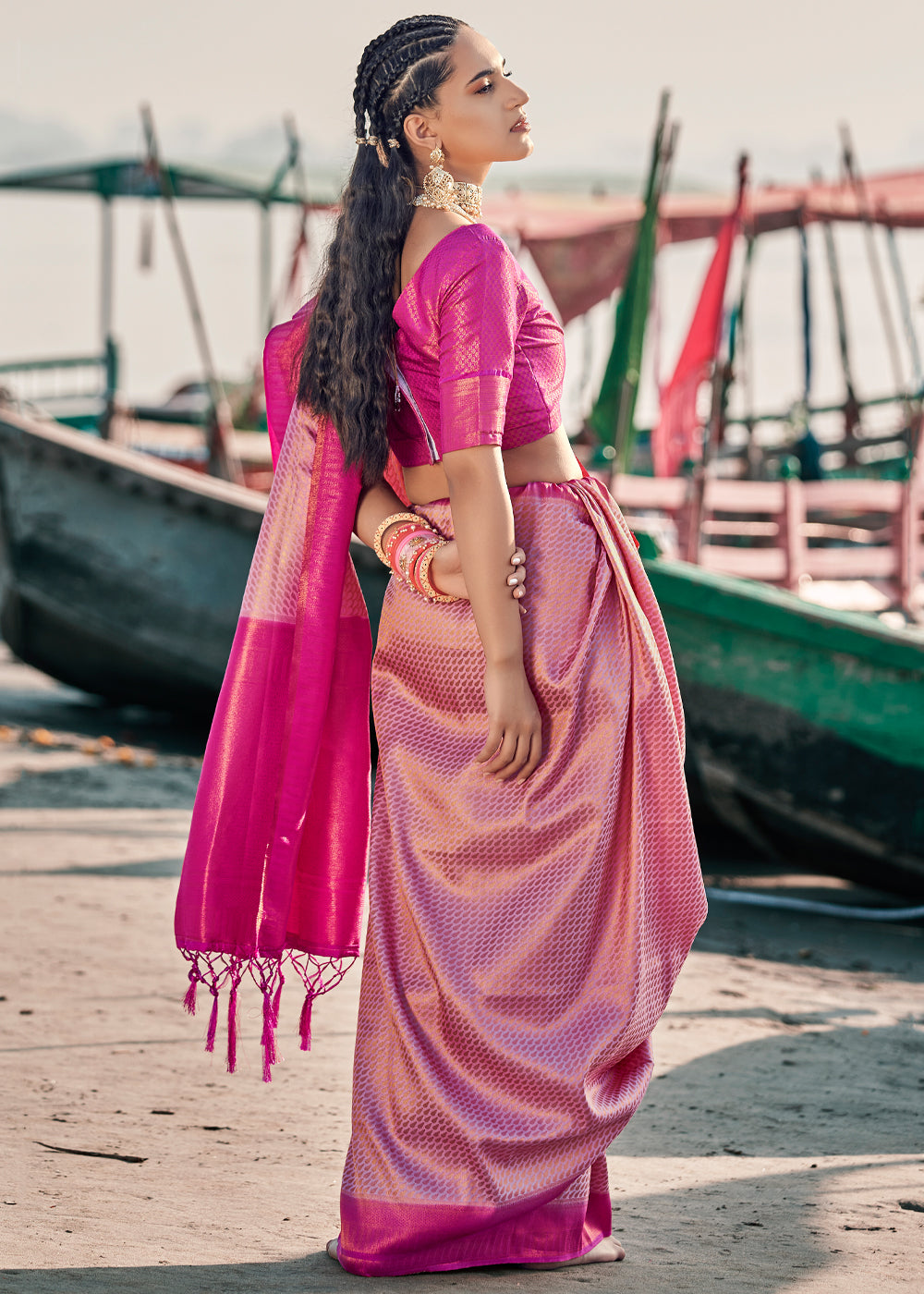 Buy MySilkLove Pink Sherbert Woven Banarasi Soft Silk Saree Online