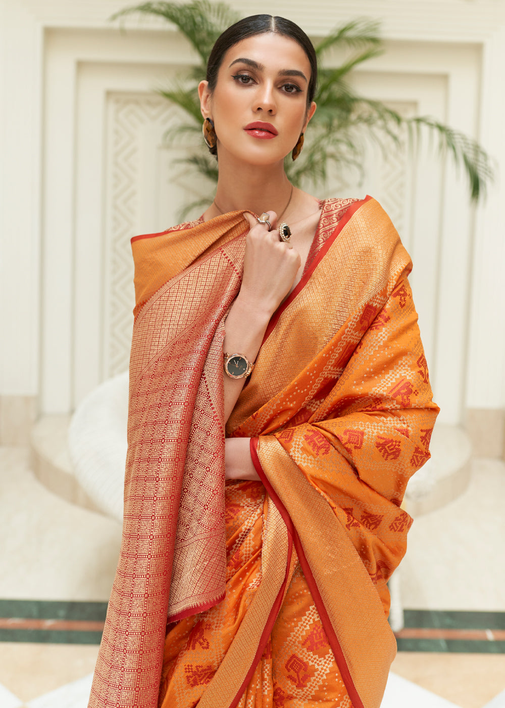 MySilkLove Hot Orange Woven Patola Saree