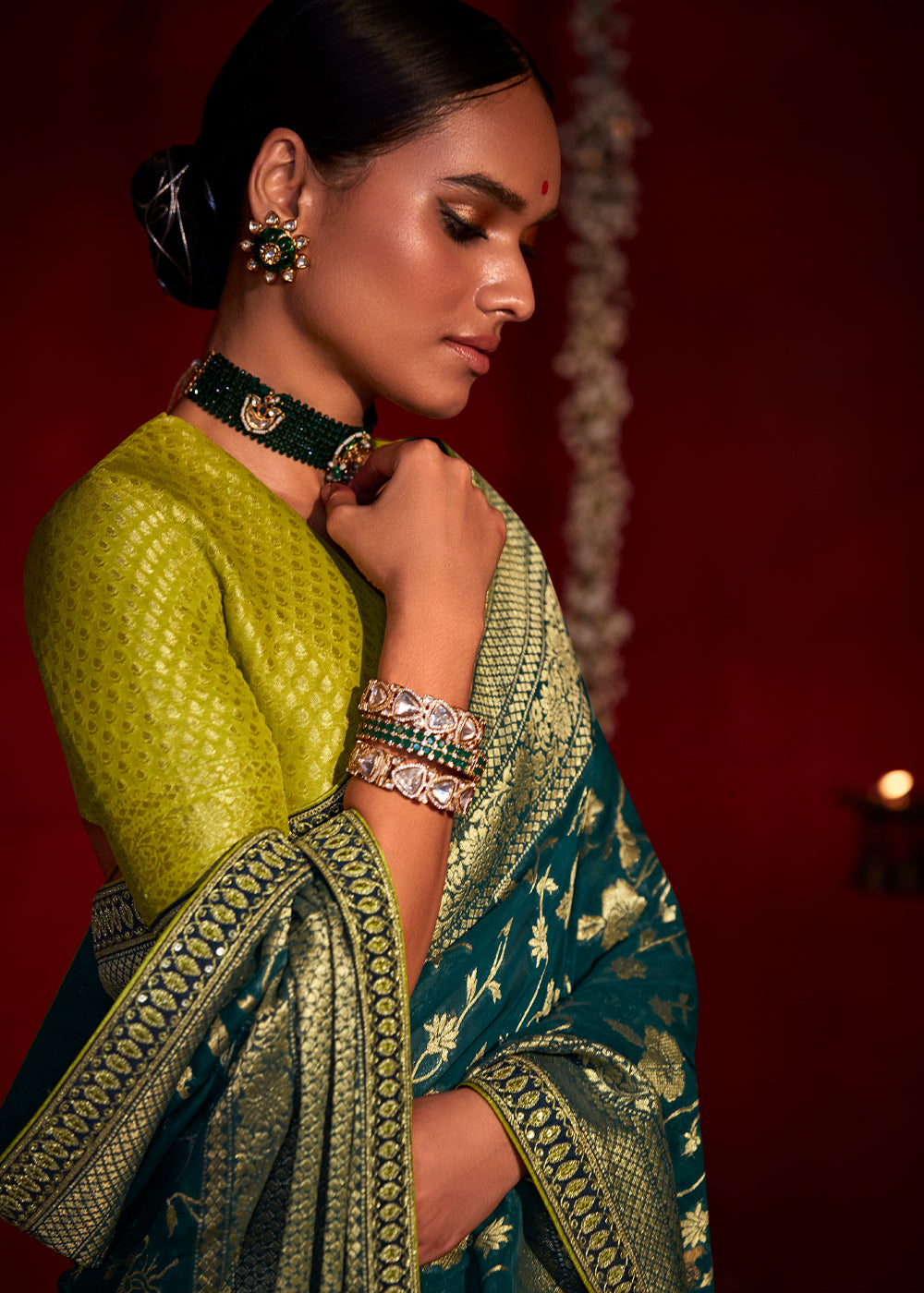 Buy MySilkLove Gable Green Woven Banarasi Georgette Silk Saree Online