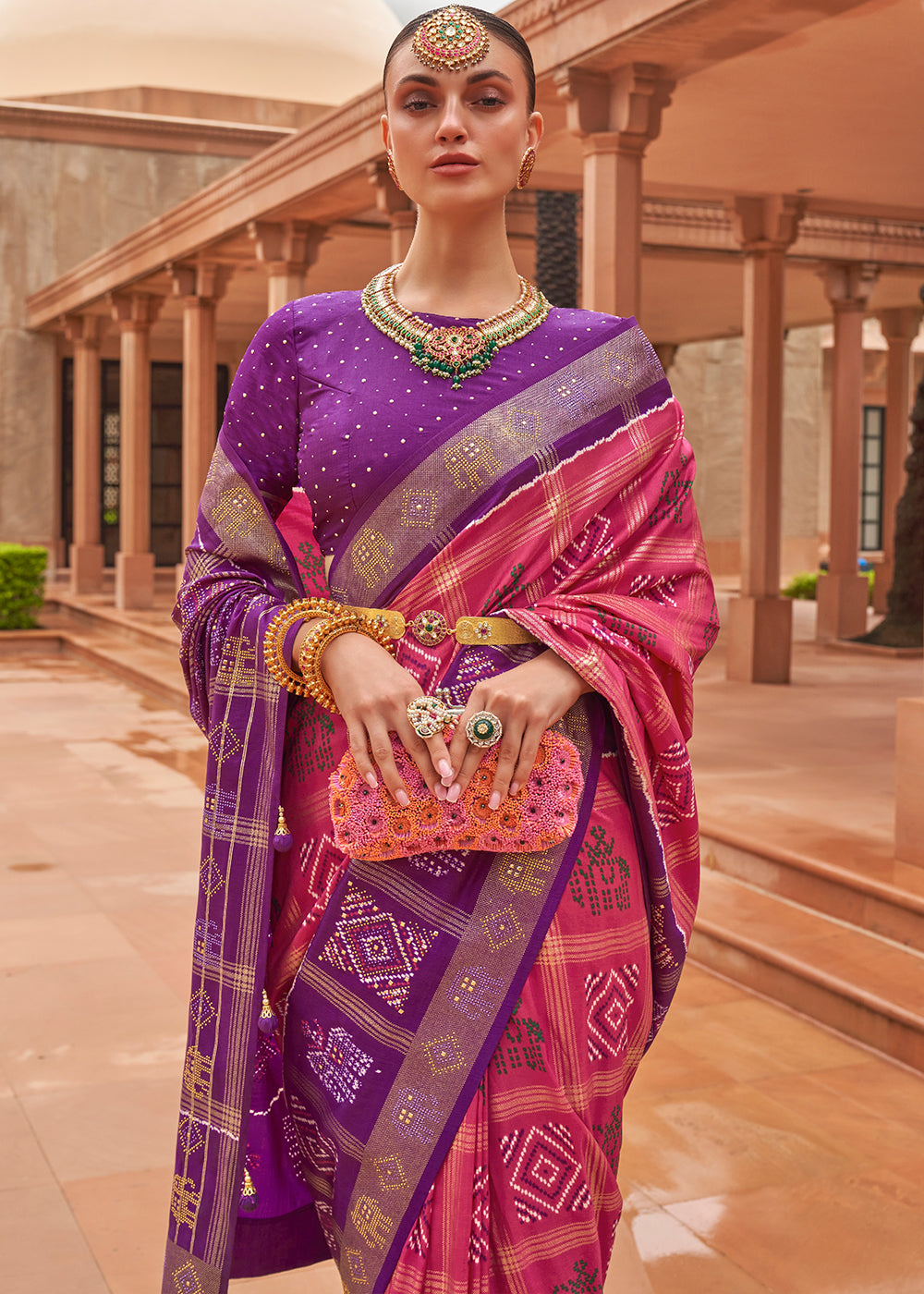 Buy MySilkLove Jazzberry Jam Pink and Purple Patola Silk Saree Online