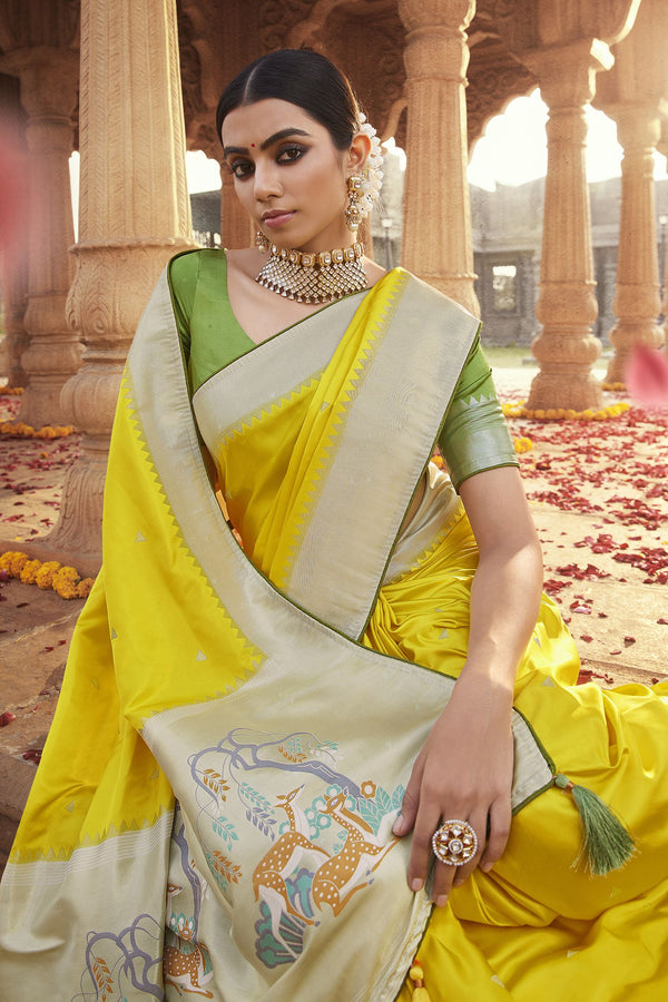 Sunflower Yellow Designer Banarasi Satin Silk Saree