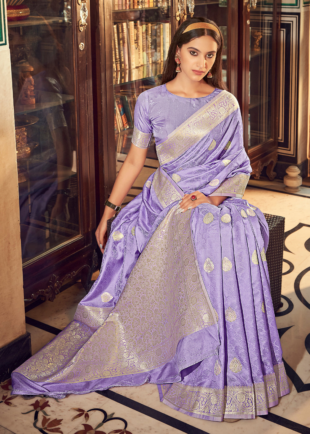 MySilkLove East Side Purple Banarasi Woven Satin Silk Saree