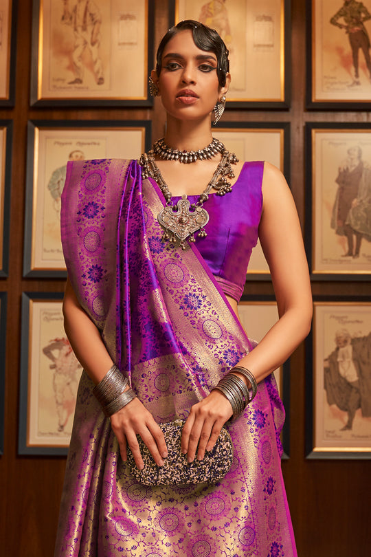 Buy MySilkLove Midnight Pearl purple Kanjivaram Silk Saree Online