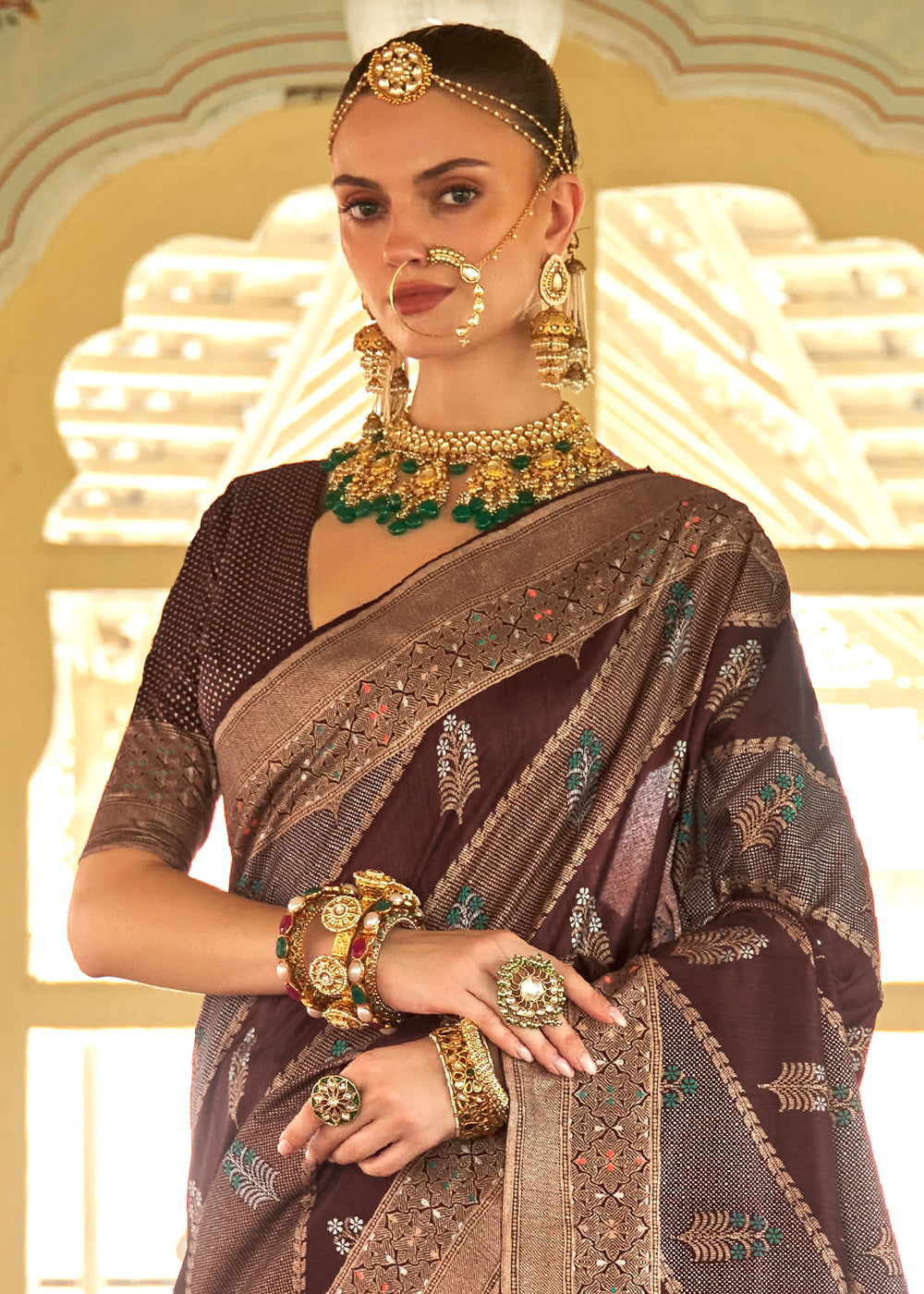 Buy MySilkLove Roman Coffee Brown Zari Woven Banarasi Silk Saree Online