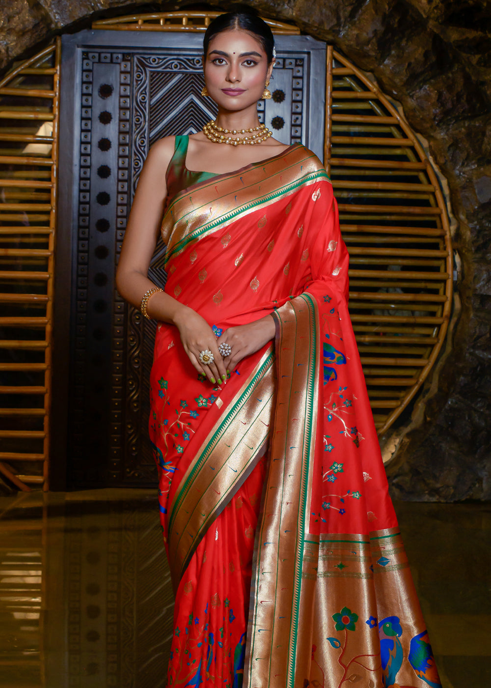 Buy MySilkLove Salmon Pearl Red Woven Paithani Silk Saree Online