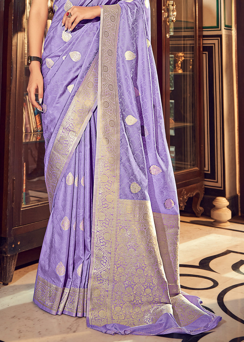 Buy MySilkLove East Side Purple Banarasi Woven Satin Silk Saree Online