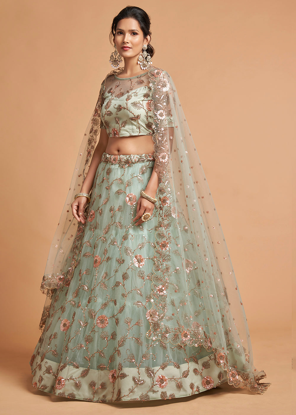 Buy MySilkLove Edgewater Blue Designer Soft Net Lehenga Choli Online