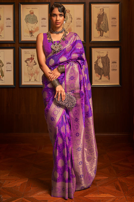 Buy MySilkLove Midnight Pearl purple Kanjivaram Silk Saree Online