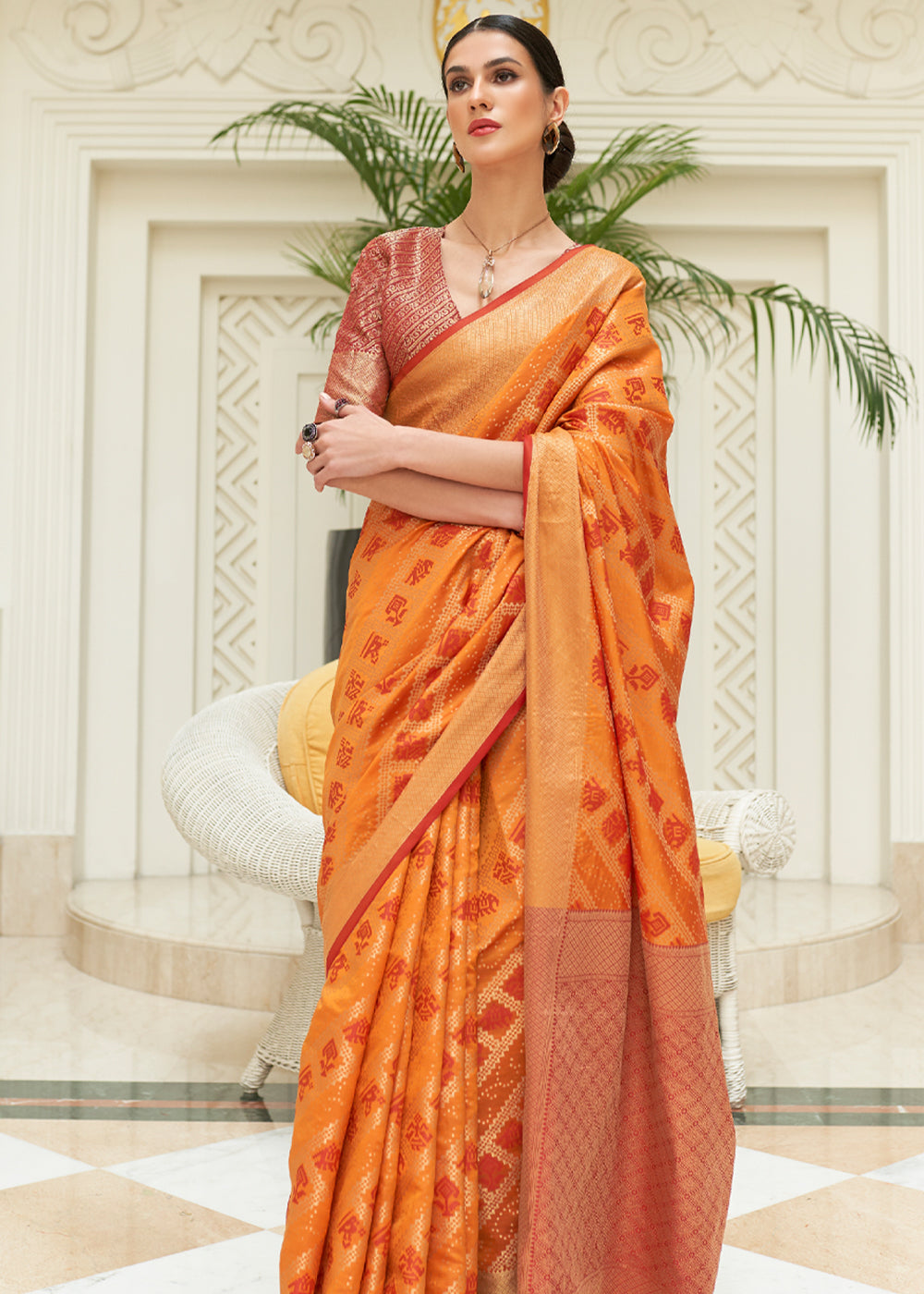 Buy MySilkLove Hot Orange Woven Patola Saree Online