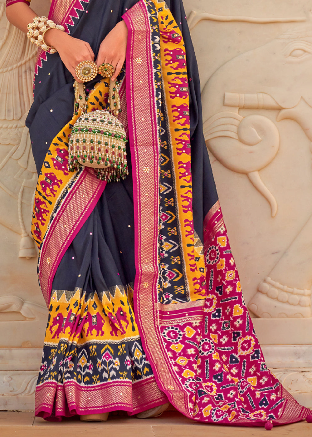 Buy MySilkLove Charade Blue and Pink Woven Patola Silk Saree Online