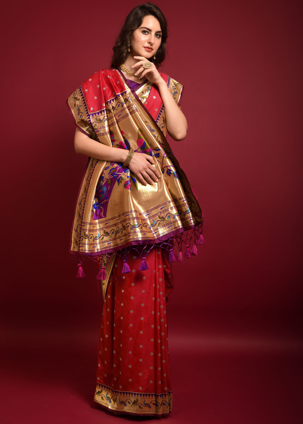 Buy MySilkLove Cardinal Red Woven Paithani Silk Saree Online