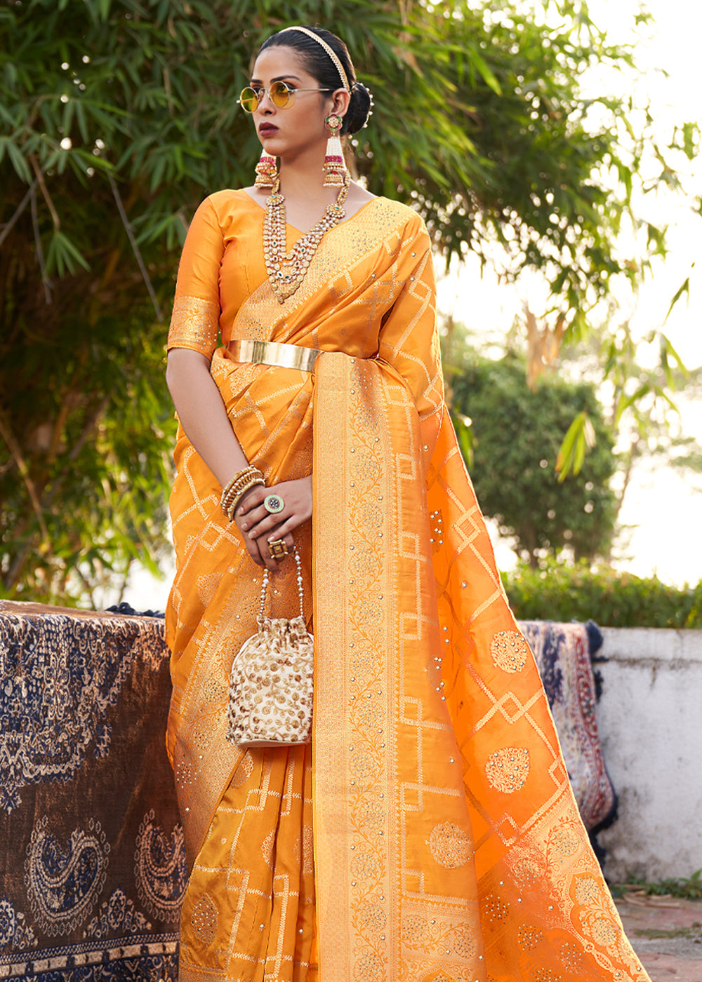 Buy MySilkLove Tulip Yellow Woven Banarasi silk saree Online