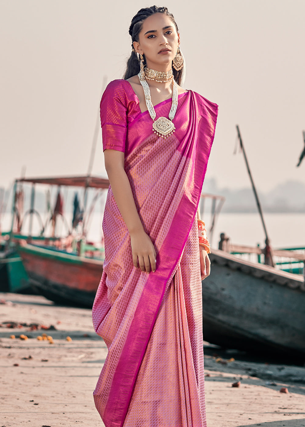 Buy MySilkLove Pink Sherbert Woven Banarasi Soft Silk Saree Online