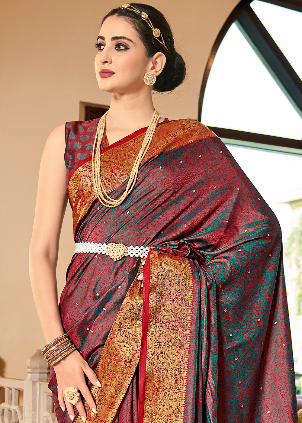 Buy MySilkLove Matrix Maroon Banarasi Woven Two Tone Saft Silk Saree Online