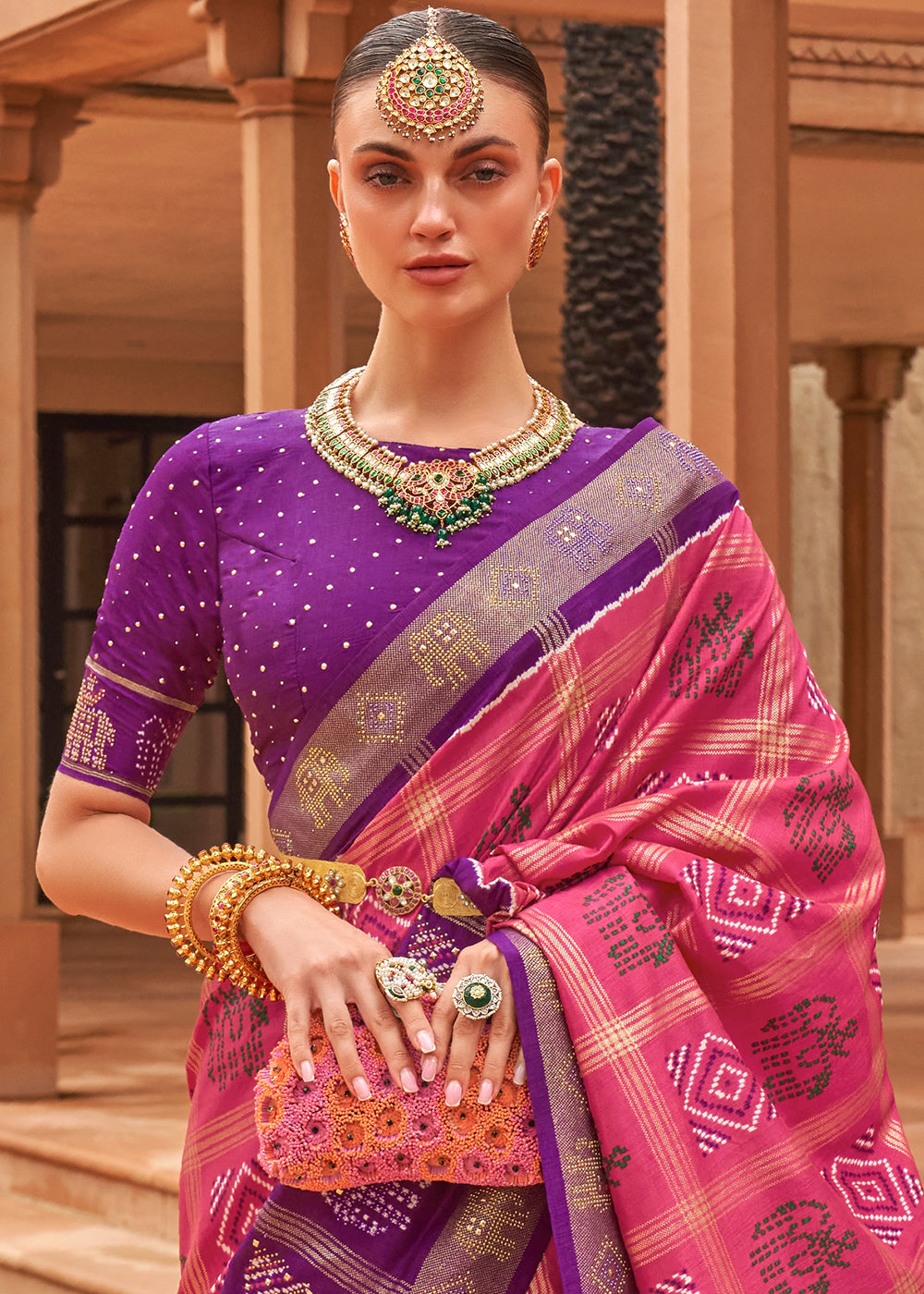 Buy MySilkLove Jazzberry Jam Pink and Purple Patola Silk Saree Online