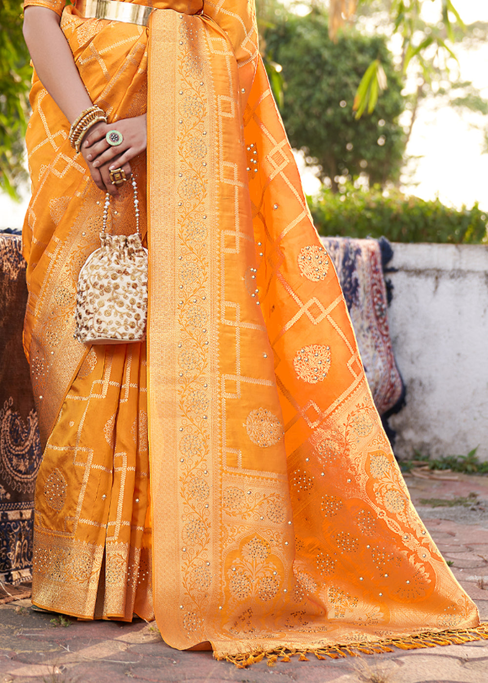 Buy MySilkLove Tulip Yellow Woven Banarasi silk saree Online