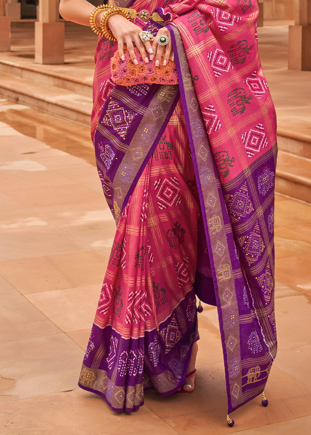 Buy MySilkLove Jazzberry Jam Pink and Purple Patola Silk Saree Online