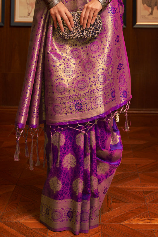 Buy MySilkLove Midnight Pearl purple Kanjivaram Silk Saree Online