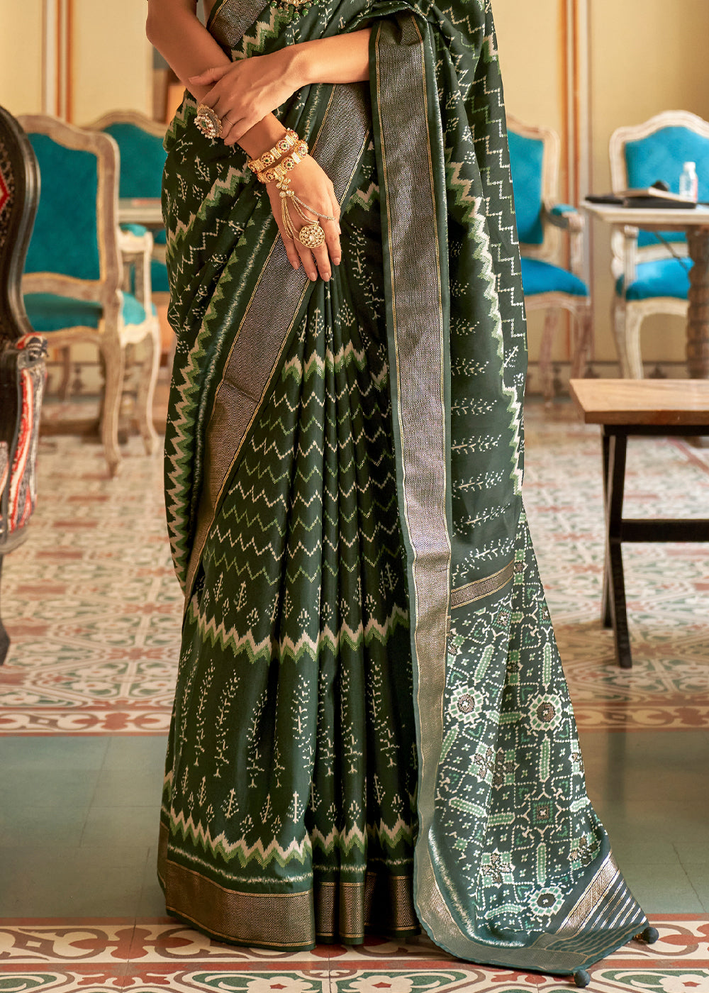 Buy MySilkLove Dark Leaf Green Designer Patola Silk Saree Online