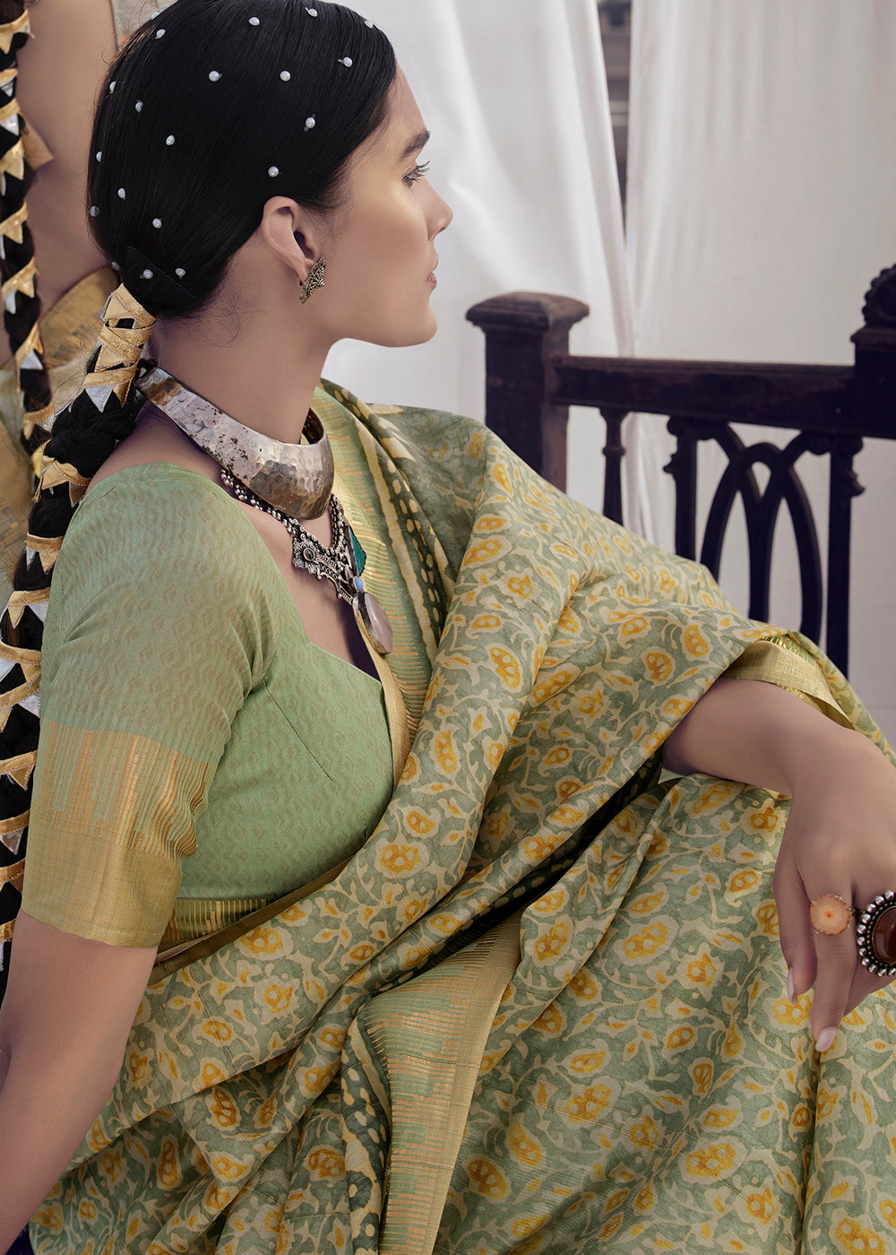 Buy MySilkLove Deco Green Printed Designer Silk Saree Online