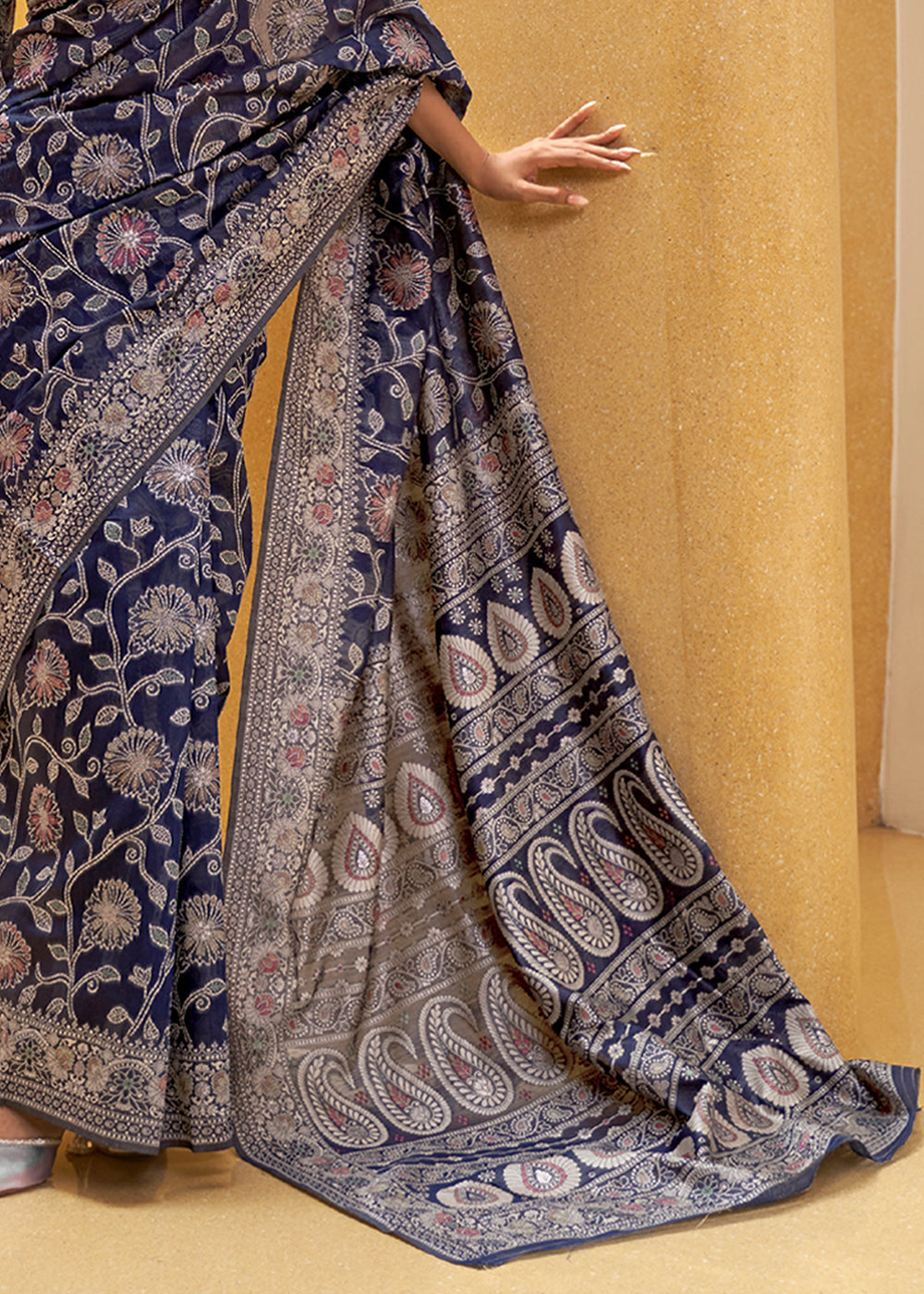 Buy MySilkLove Wine Blue Woven Lucknowi Banarasi Saree Online