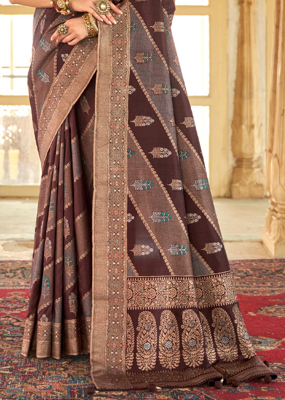 Buy MySilkLove Roman Coffee Brown Zari Woven Banarasi Silk Saree Online