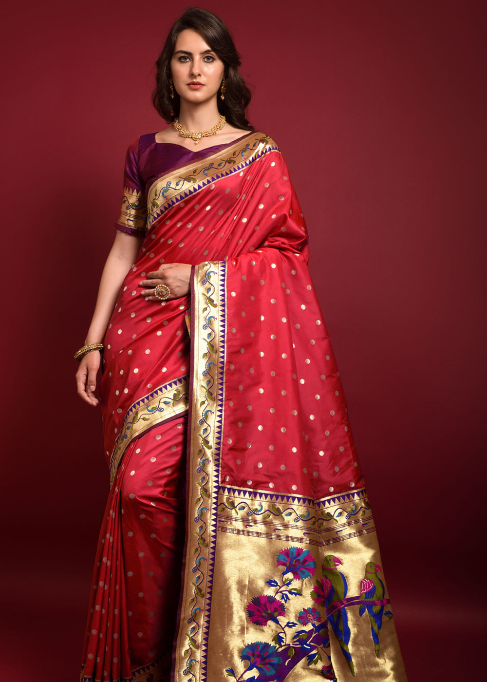 Buy MySilkLove Cardinal Red Woven Paithani Silk Saree Online