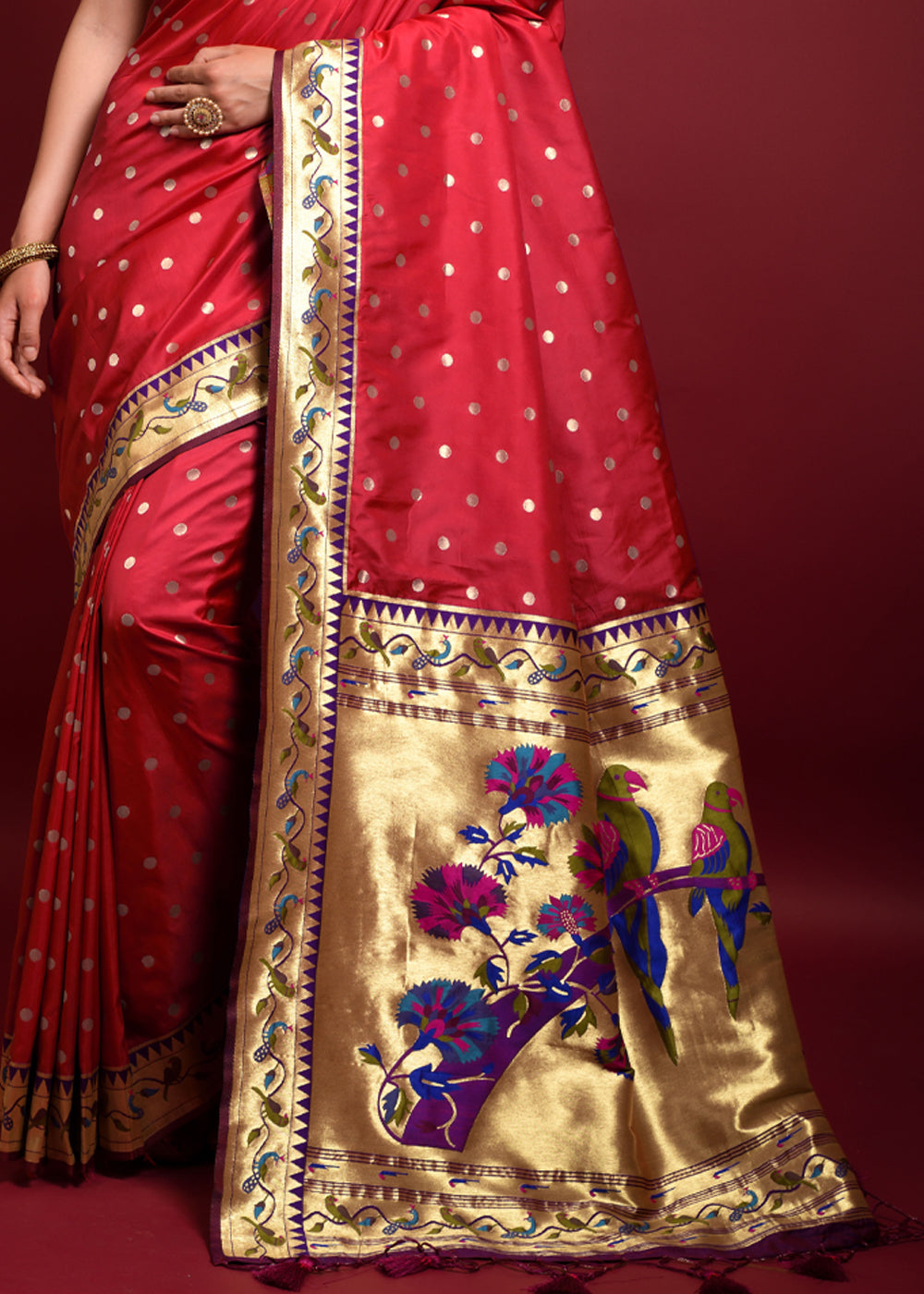 Buy MySilkLove Cardinal Red Woven Paithani Silk Saree Online