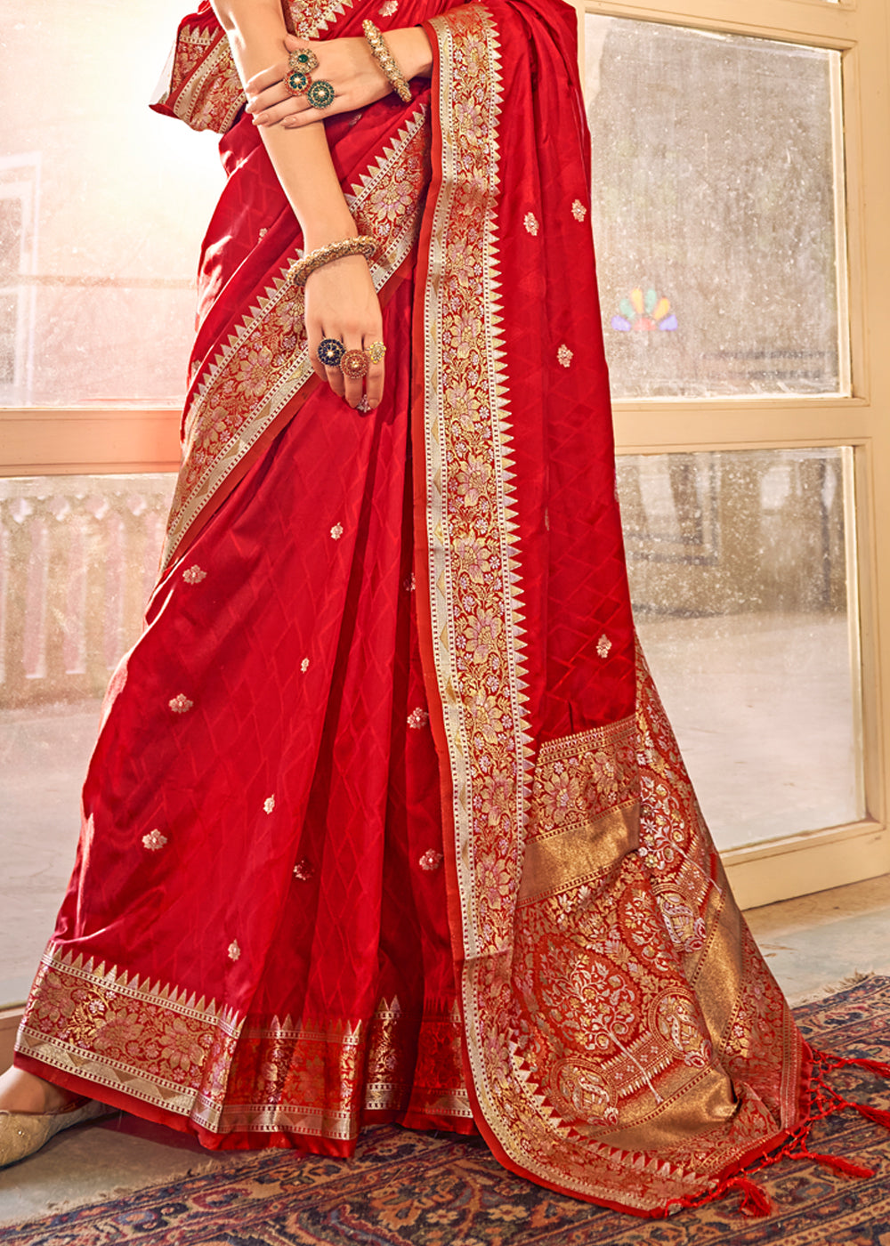 Buy MySilkLove Rusty Red Woven Banarasi Satin Silk Saree Online