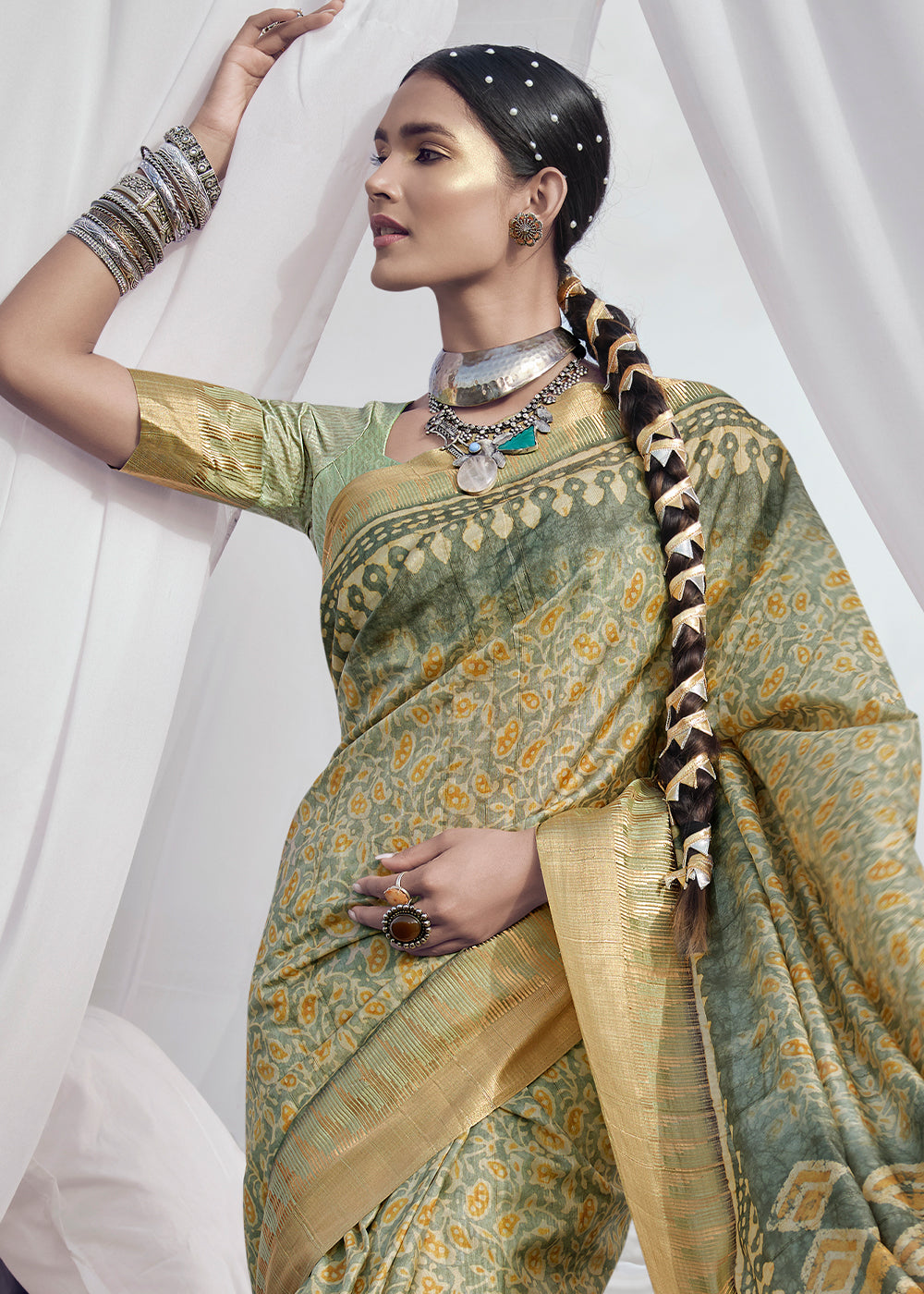 Buy MySilkLove Deco Green Printed Designer Silk Saree Online