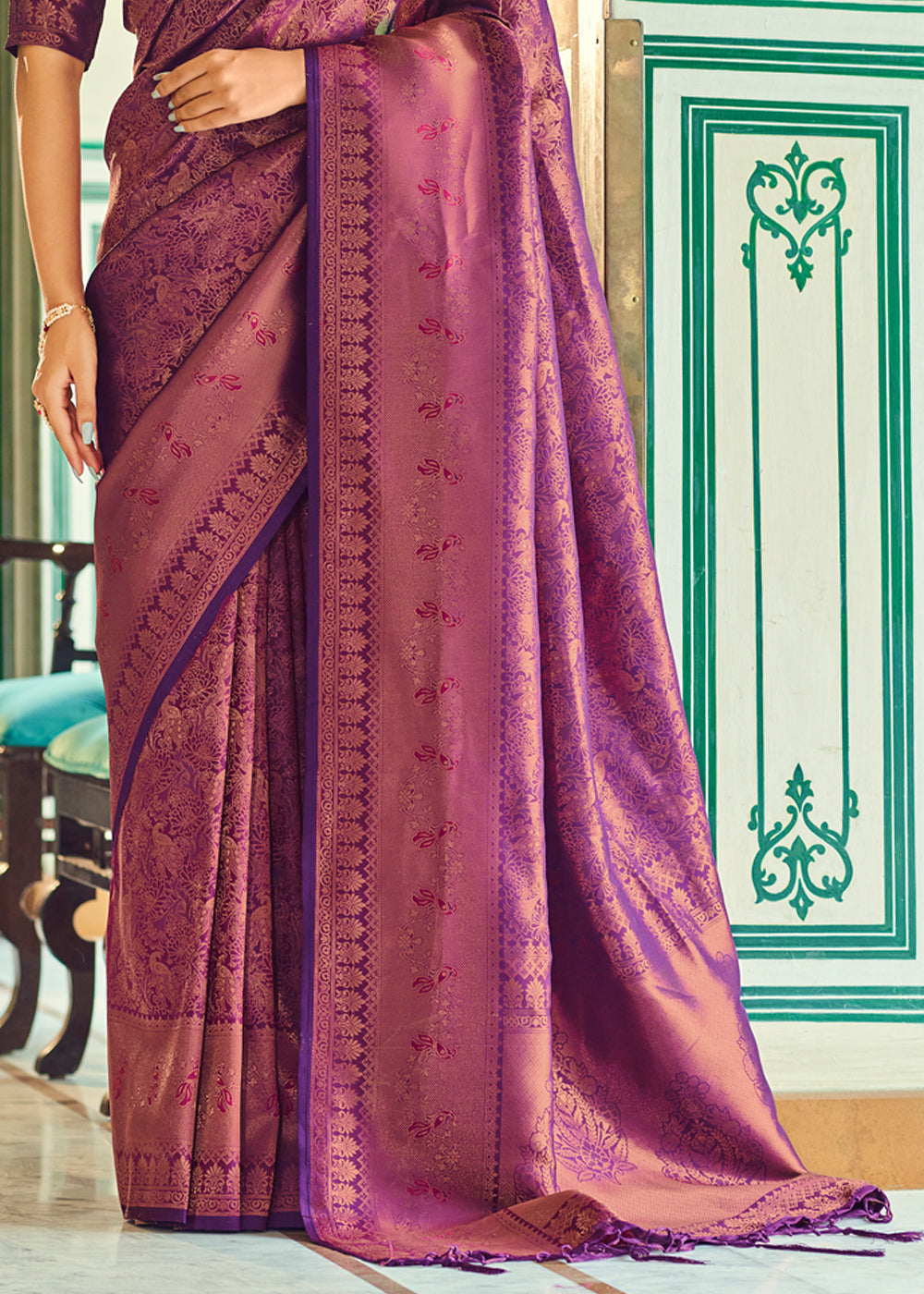 Buy MySilkLove Rose Dust Purple Woven Kanjivaram Silk Saree Online