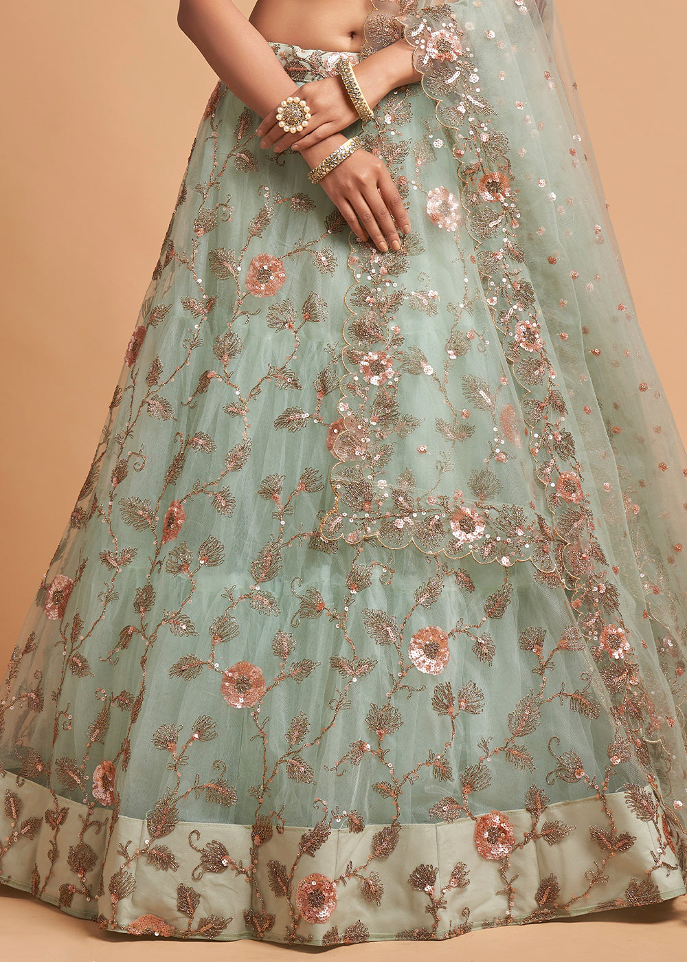 Buy MySilkLove Edgewater Blue Designer Soft Net Lehenga Choli Online