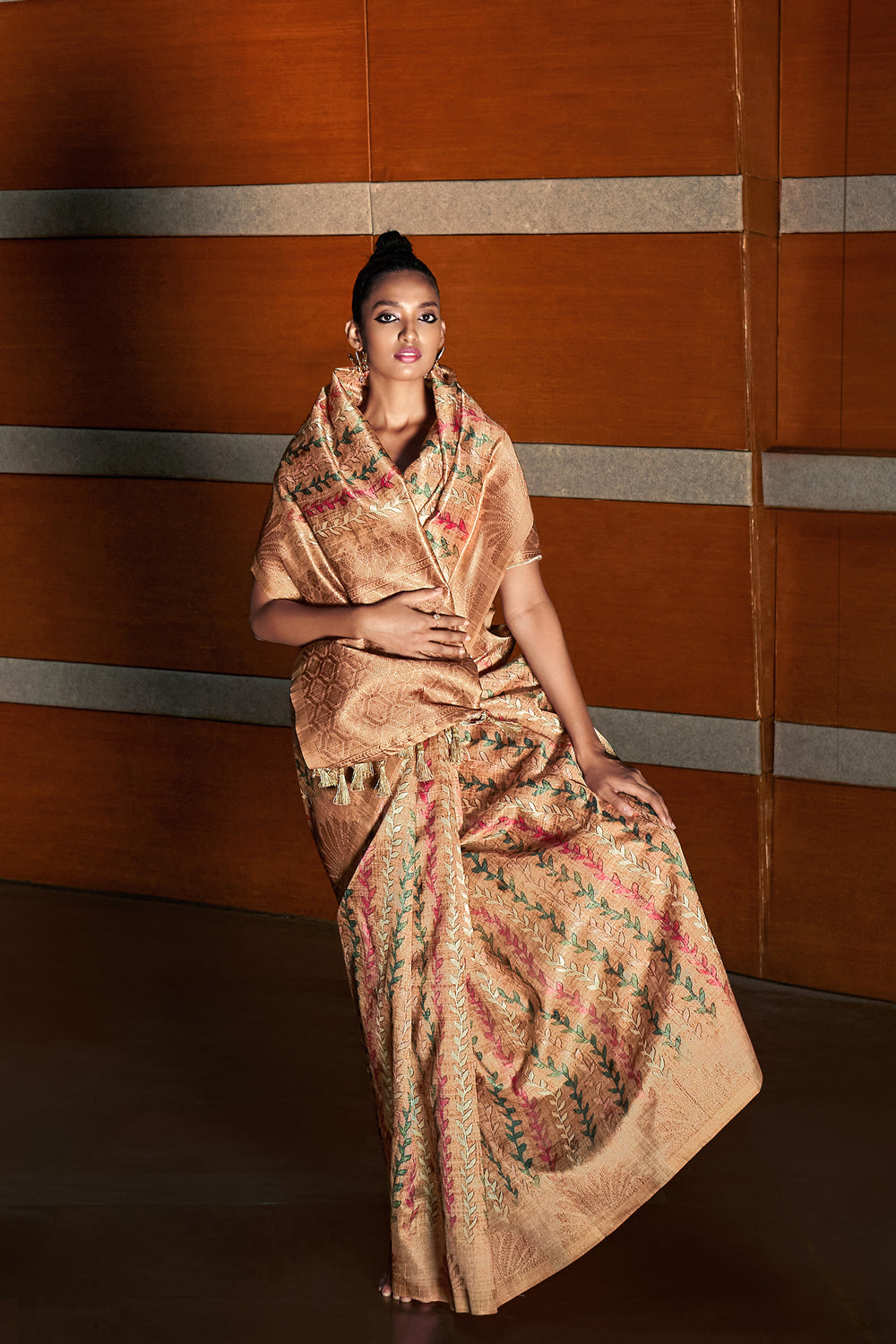 Buy MySilkLove Whiskey Brown Digital Printed Silk Saree Online