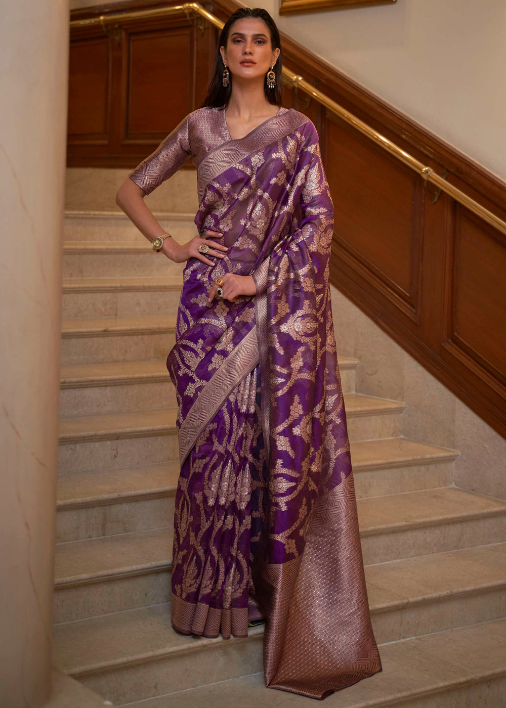 Buy MySilkLove Finn Purple Woven Organza Banarasi Silk Saree Online