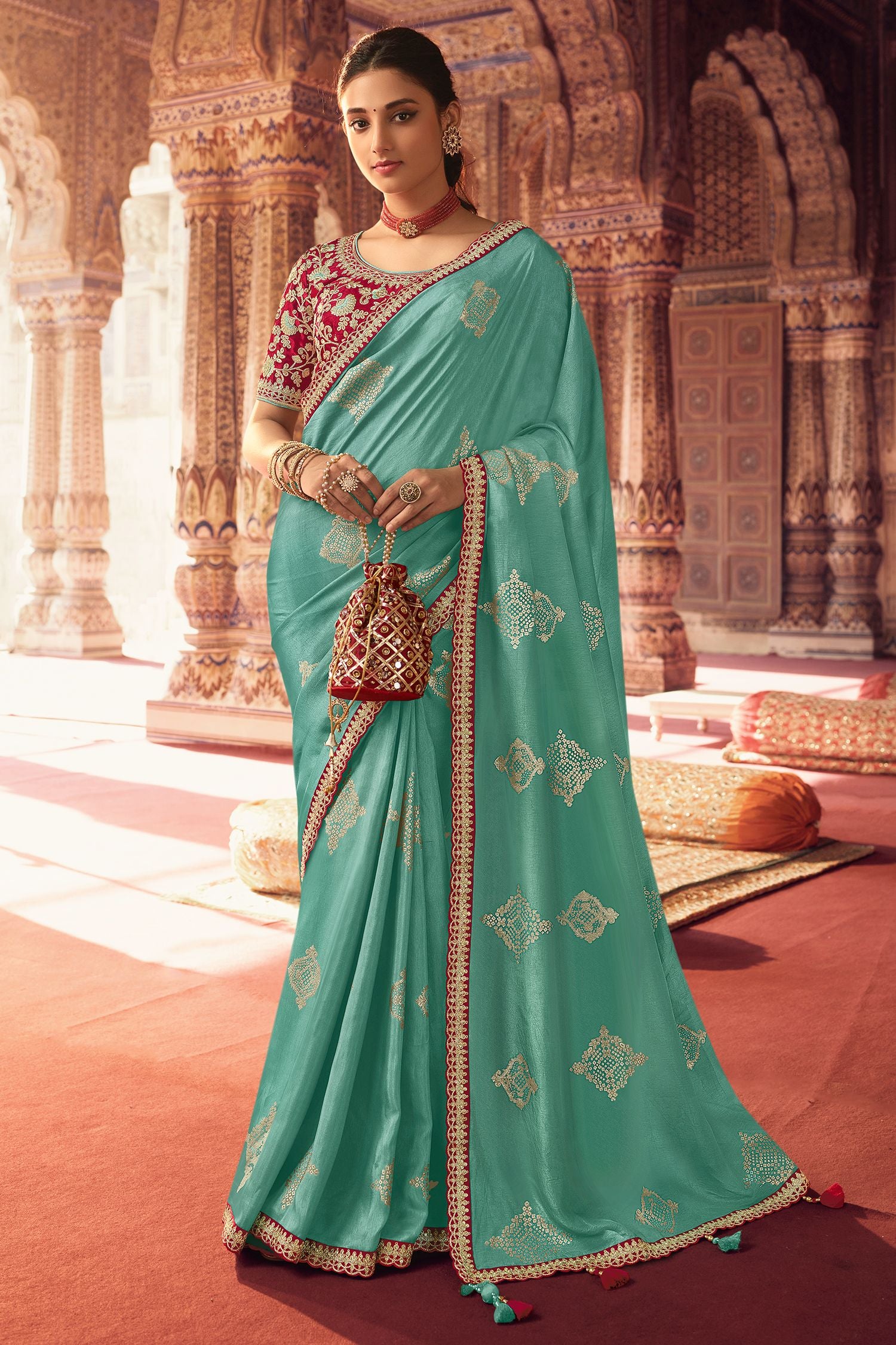 Buy MySilkLove Spring Leaves Blue Organza Woven Silk Saree with Peacock Motifs Online