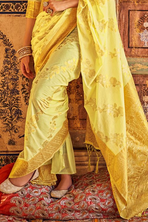 Buy MySilkLove Old Gold Yellow Woven Georgette Saree Online