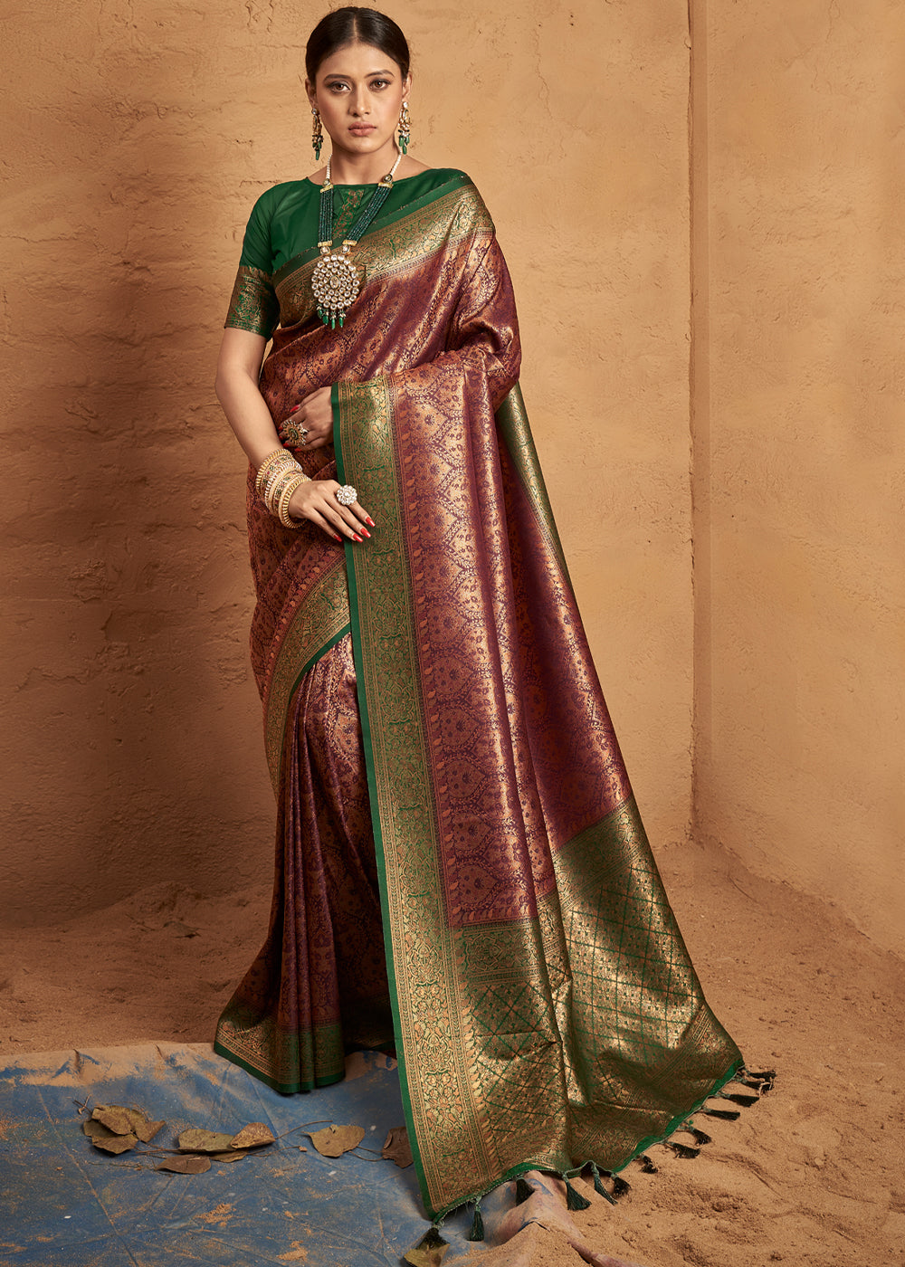 Buy MySilkLove Lotus Maroon Woven Banarasi Tanchoi Silk Saree Online