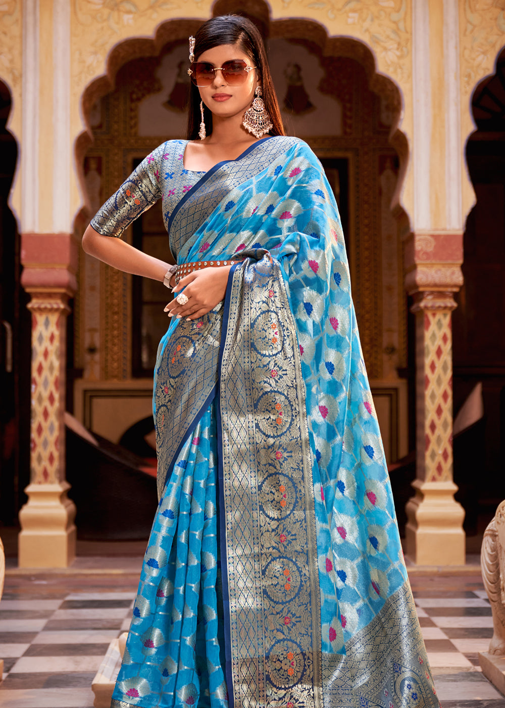 MySilkLove Curious Blue Banarasi Tissue Woven Silk Saree